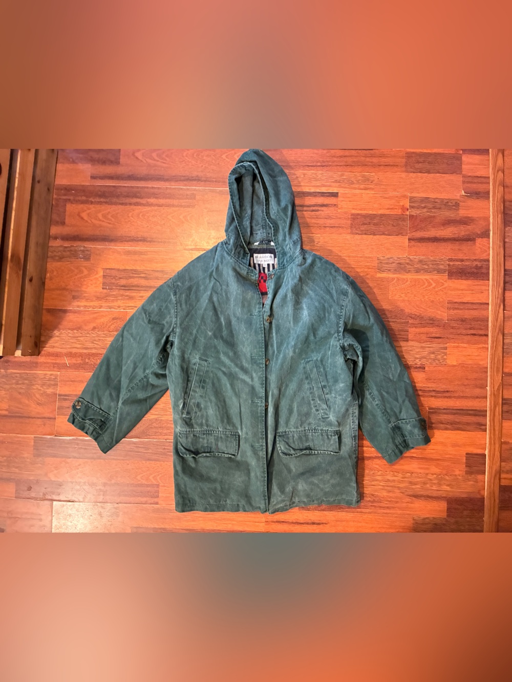 Vintage Brandon Thomas Hooded Canvas Field Jacket in Teal Green